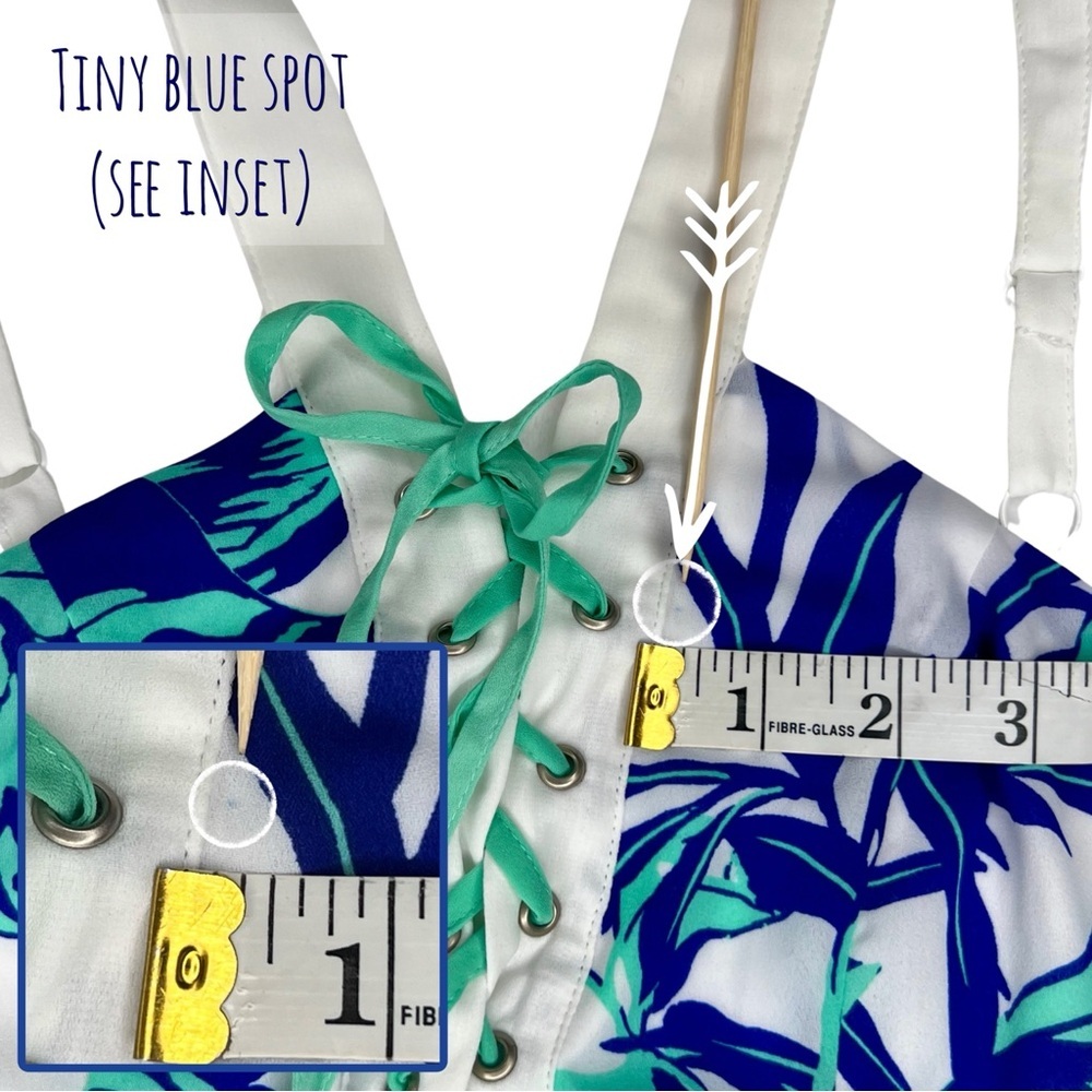 Jealous Tomato Tropical Palm Leaf Lace Up Bodice Dress White Aqua Blue Small S - Picture 6 of 17